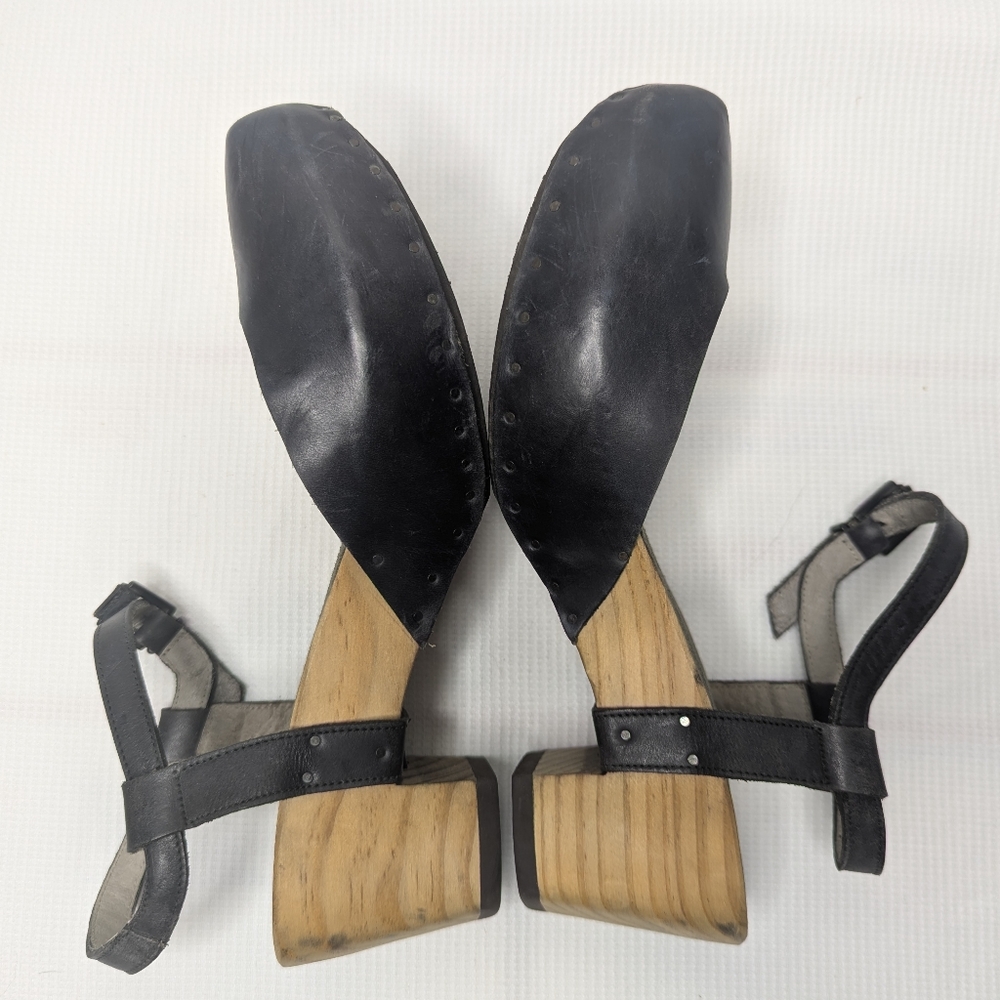 Vialis Black Leather Clogs Wood Heel Handmade in Spain Women's Size 6.5 / EUR 37 - Picture 7 of 14